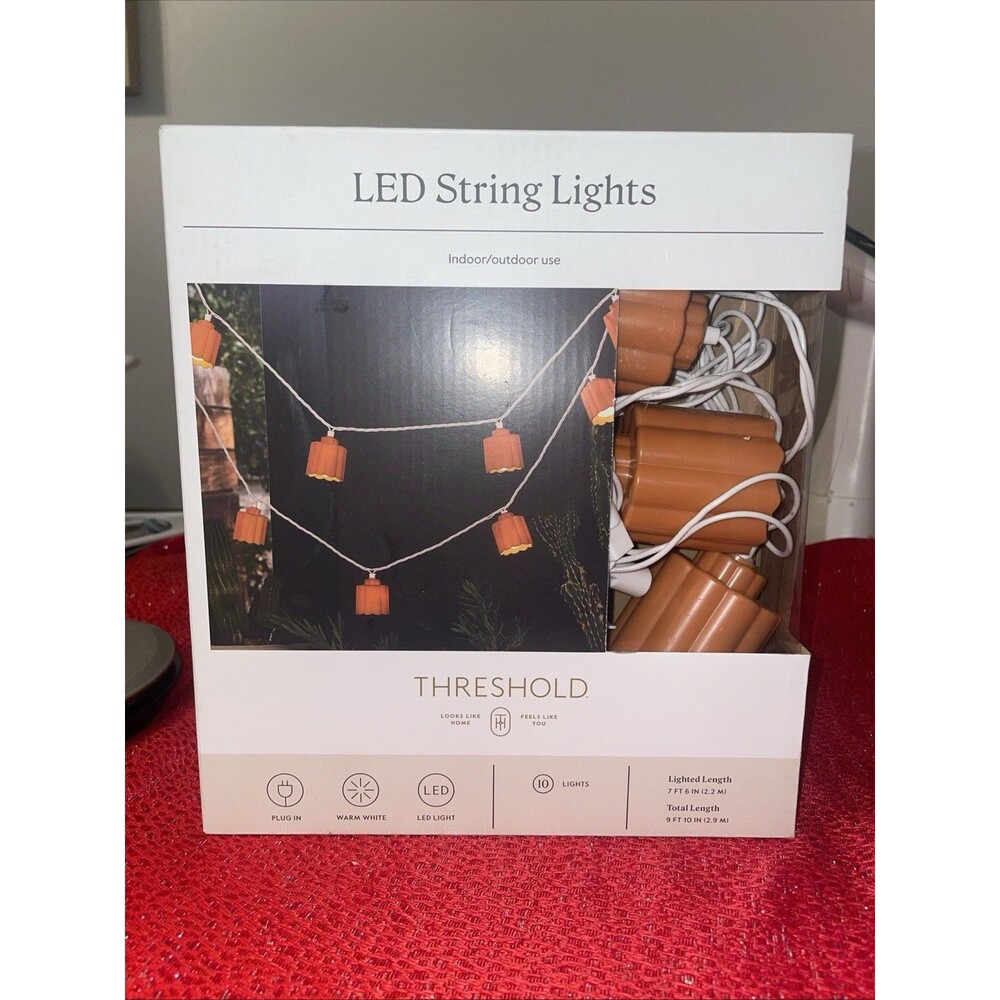 Threshold LED Terracotta String Lights 10 Warm White Outdoor White Cord Plug-In.